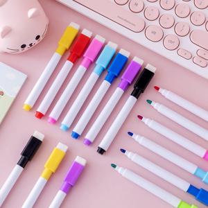 8PC 자기 색칠 가능한 화이트보드 펜 블랙 화이트 보드 마커 내장 지우개 학교 공급 어린이 낙서 그리기 펜
