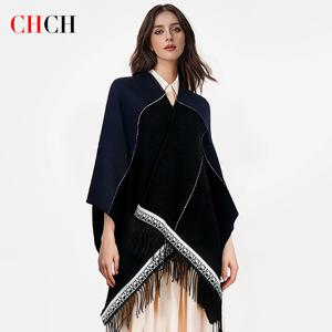 CHCH 여성 목도리 망토 2024 패션 새로운 스타일 네이비 블루 패션 단순 따뜻한 스카프