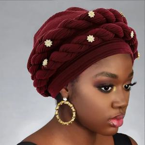 물결 모양의 이슬람 여성 Hijab 모자 더블 브레이드 다이아몬드 터번 모자 레이디 암 Chemo 모자 여성 비니 보닛 탈모 커버