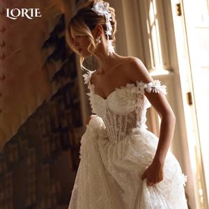 LORIE 레이스 웨딩 원피스 오프 숄더 아플리케, A 라인 연인 신부 원피스, 백리스 맞춤형