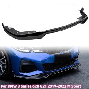 BMW 3 시리즈 G20 G21 320i 330i 2019-2022 M 스포츠 디퓨저 가드 바디 키트 커버 용 광택 블랙 카 앞 범퍼 스플리터 립