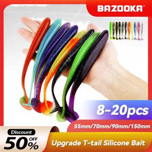 바주카포 100mm 150mm 쉐드 웜 낚시 루어 소프트 빅 실리콘 T 테일 이지 샤이너 미끼 워블러 Swimbait Pesca Pike Bass Winter