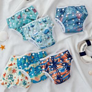 Elinfant 3PCS 메쉬 천 내부 빨 수있는 수영 기저귀 수영장, 해변, 훈련 바지 3-15kg 소년 소녀 용 수영 속옷