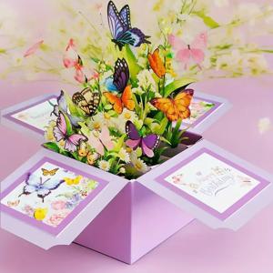 1개입 3D 팝업 생일 카드 - 어떤 사람에게나 적합한 꽃과 나비 디자인, 손글씨 메모 기능, 종이 재질