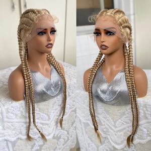 합성 레이스 프론트 가발 땋은 가발 아기 머리카락 32 인치 4 트위스트 Cornrow Braids 코스프레 DIY 가발 합성 크로 셰 뜨개질 머리띠