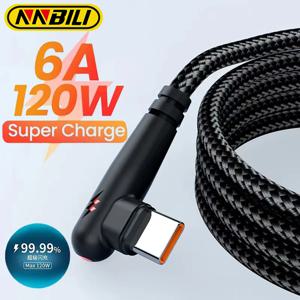 NNBILI 120W USB To Type-C 케이블 90도 팔꿈치 휴대 전화 화웨이 메이트 60 Xiaomi 삼성 충전기 데이터 와이어에 대한 빠른 충전
