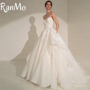 Ranmo New 2025 화이트 라인 웨딩 드레스 민소매 꽃 레이스 Vestido de novia 우아한 바닥 길이 신부 드레스 맞춤형