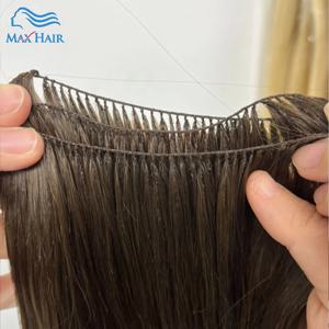 인모 페더 헤어 웨프트 붙임머리 100% 리얼 천연 맞춤 제작 편안하고 눈에 띄지 않는 블랙 브라운 블론드 (살롱용)