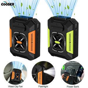 휴대용 허리 클립 팬 5000mAh USB 충전식 팬 강력 에어 쿨러 야외 캠핑 허리 팬 파워 뱅크 LED 라이트 포함