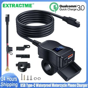 Extractme QC3.0 오토바이 USB 충전기 12V 방수 소켓 핸들바 퀵 충전 어댑터 볼트미터 포함 모터 액세서리