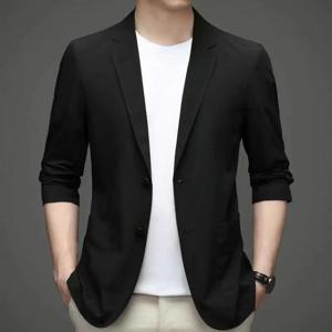 솔리드 컬러 라펠 수트 코트 우아한 남성용 수트 재킷 라펠 칼라 긴 소매 버튼 플래킷 스타일리시 비즈니스 아우터웨어