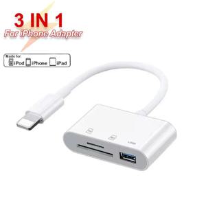 아이폰 아이패드 카드 리더 USB 플래시 플러그 플레이용 3-in-1 라이트닝 타입C to SD & TF 카드 USB 카메라 어댑터 USB 동글