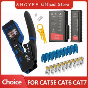 RJ45 크림프 툴 키트 패스 스루 Cat6 크림핑 툴 (Cat5, Cat5e, Cat6 8P8C 커넥터용), 올인원 이더넷 크림퍼