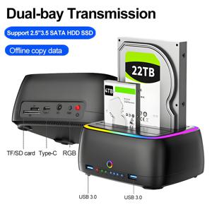 7 IN 1 듀얼베이 하드 드라이브 스테이션 USB3.0 5Gbps SATA HDD 도킹 스테이션 (2.5/3.5인치 HDD/SSD 오프라인 복제 지원, TF/SD 카드 슬롯 포함)，7 IN 1 Dual-bay Hard Drive Station USB3.0 5Gbps SATA HDD Docking Station for 2.5/3.5