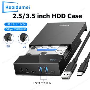 2.5/3.5인치 HDD/SSD 외장 케이스 USB3.0 허브 20TB 지원 USB 포트 외장 하드 드라이브 박스 (3.5인치, 2.5인치 SATA SSD HDD 호환)