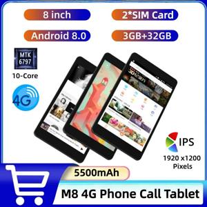 8인치 M8 4G 전화 통화 가능 안드로이드 8.0 태블릿 1920 x 1200 픽셀 MTK6797 10코어 CPU 3GB RAM 32GB ROM 듀얼 카메라 5500mAh GPS 지원