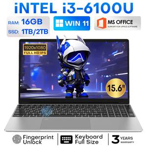샤오만 15.6인치 노트북 인텔 코어 i3 6100U 노트북 PC IPS 지문인식 잠금해제 16GB 램 512GB 1TB SSD 윈도우 11 프로 노트북 PC