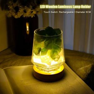 8CM 크리 에이 티브 DIY 나무 빛나는 램프 홀더 터치 스위치 충전식 LED 라이트 디스플레이베이스 크리스탈 유리 수지 아트 장식품