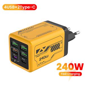 240W 6포트 USB C 충전기 고속 충전 EU/US/UK 벽면 충전기 아이폰 삼성 샤오미 타입 C 퀵차지 휴대폰 전원 어댑터