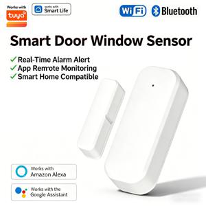 Tuya WiFi 블루투스 스마트 도어 윈도우 센서 무선 접촉 알람은 Alexa Google 홈 홈 보안과 함께 작동합니다.