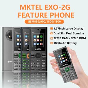 MKTEL EXO 피처폰 1.77인치 디스플레이 1800mAh 대용량 배터리 블루투스 음악 플래시라이트 0.08MP 카메라