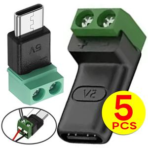 1-5Pcs 5V 압착 단자 블록 녹색 데이터 전송 충전 커넥터 5V 솔더리스 플러그 USB C-2Pin 터미널 어댑터 나사