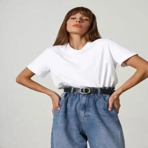 여름 100% 면 여성 티셔츠 베이직 패셔너블 솔리드 레이디 반팔 루즈핏 탑 셔츠 200g/ ㎡   탑스