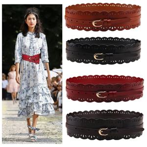 서양 암소 가죽 속이 빈 여성 Cummerbund 패션 드레스 스웨터 두꺼운 코트 여성 와이드 벨트