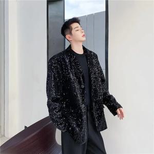 남성용 반짝이는 블레이저, 세련된 스팽글 장식 블레이저, 세트 재킷, 눈부신 무대 의류, 2024 용수철