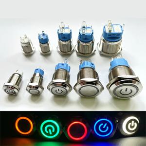 12/16/19/22mm 금속 푸시 버튼 스위치 순간 래칭 고정 전기 켜기 끄기 전원 시작 중지 LED 조명 3V 6V 12V 24V 220V