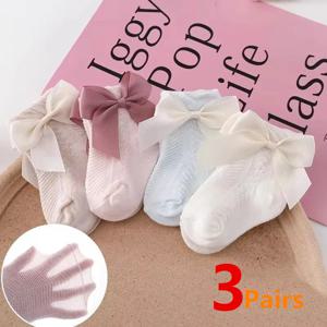 3 짝/몫 여름 아기 메쉬 양말 Bowknot 부드러운 면화 신생아 양말 공주 유아 유아 소녀 귀여운 통기성 양말