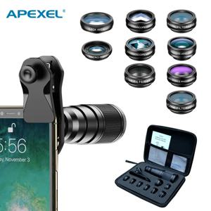 APEXEL 10 in 1 휴대폰 렌즈 키트, 모든 스마트폰용 22X 망원 어안 렌즈, 광각 매크로 렌즈, CPL 스타 플로우 필터