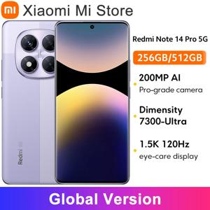 글로벌 버전 샤오미 레드미 노트 14 프로 5G 스마트폰 미디어텍 디멘시티 7300-울트라 200MP AI 카메라 6.67인치 AMOLED 디스플레이 NFC IP68