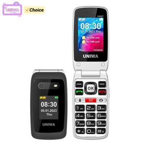 새로운 UNIWA V202T 플립 폰 듀얼 스크린 대형 버튼 듀얼 SIM 카드 4G 네트워크 휴대 전화 지원 노인을위한 충전 도크