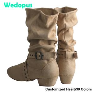 Wedopus 여성용 스웨이드 댄스 부츠, 황갈색 컬러, 컨트리 댄스, 카우보이 부츠, 실내 부드러운 밑창, 맞춤형 힐, 28 색