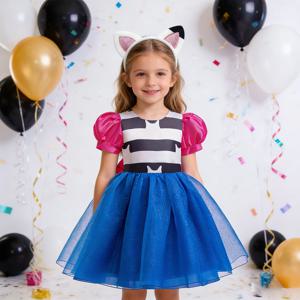 아기 소녀 Gabbys 고양이 메쉬 드레스와 머리띠 파티 할로윈 크리스마스 ChildrenCartoon Gabby Dollhouse 2PCS 코스프레 의상