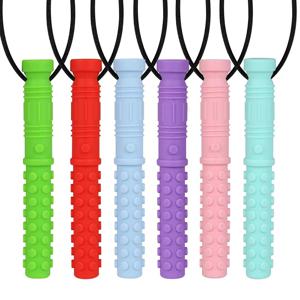 6PCS 실리콘 질감 씹는 목걸이 아기 Teether 자폐증 감각 씹는 펜던트 특별한 필요 ADHD를위한 구강 모터 도구
