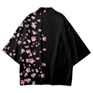 어린이 기모노 일본 전통 코스튬, 꽃 프린트 하오리 가디건 재킷, 어린이 비치 웨어 망토, 3 ~ 14 세 소년 소녀