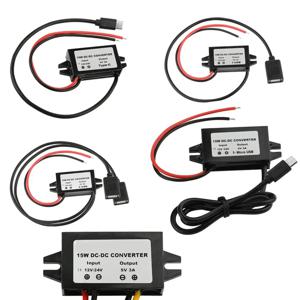 전원 어댑터 컨버터 DC-DC 스텝 다운 모듈 USB-A, 암컷, C타입, 듀얼 USB, 오픈 와이어 커넥터, 방수 CE, 12V, 24V-5V 3A