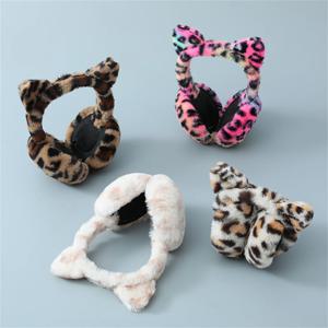 레오파드 접이식 레오파드 프린트 귀마개 겨울 따뜻한 두꺼운 귀 커버 여성 방풍 Frostproof Earlap Simple Plush Hairband
