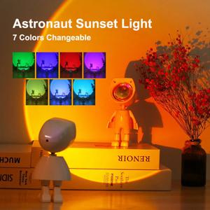 LED 우주 비행사 일몰 조명, 레인보우 컬러 프로젝션 야간 조명, USB 충전 터치 컨트롤, 침실 및 게임 룸 장식
