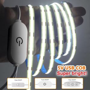 COB LED 스트립 조명 320LED/M 터치 센서, 조도 조절 USB 유연한 LED 리본 접착 테이프, DIY 거울 TV 백라이트 야간 조명, 5V