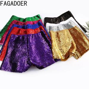 FAGADOER Y2K 여성용 섹시 스팽글 반바지, 퍼플 골든 스파클링 로우 웨이스트 스키니 반바지, 핫 걸 스트리트웨어 하의, 2025 신상