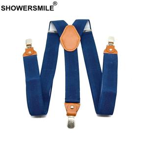 SHOWERSMILE 바지 용 네이비 멜빵 3 클립 남성용 바지 벨트 탄성 조절 식 교정기 성인 와이드 스트랩 120cm 남성용 서스펜더