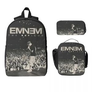3Pcs Eminem 슬림 그늘진 학교 가방 소년 소녀 펜 가방에 대 한 설정 초등 학생을위한 도시락 상자와 배낭 세트 배낭