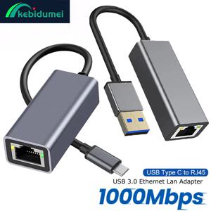 Kebidumei USB 유형 C 유선 이더넷 기가비트 어댑터 MacBook PC 창 안드로이드 Lan 인터넷 용 1000Mbps USB3.0 RJ45 네트워크 카드