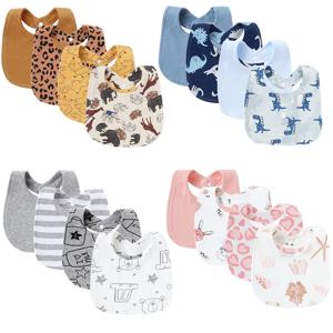 4 개/몫 만화 인쇄 아기 Bibs 사각형 모양 유아 타액 수건 소년 소녀 더블 레이어 코튼 신생아 Burp Cloths