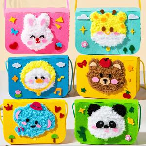어린이 DIY 바느질 Crossbody 가방 공예 키트 스레드 자수 만화 동물 부직포 메신저 가방 어린이 수제 장난감