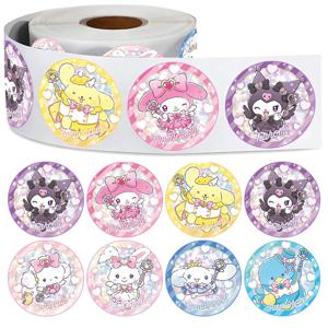 500Pcs/Roll Sanrio 만화 멜로디 Kuromi 스티커 씰링 귀여운 장식 데칼 DIY 노트북 전화 냉장고 일기 어린이 보상 선물