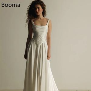 Booma A 라인 심플 스파게티 스트랩 웨딩 드레스 민소매 새틴 롱 플리츠 우아한 신부 가운 맞춤 제작 2026